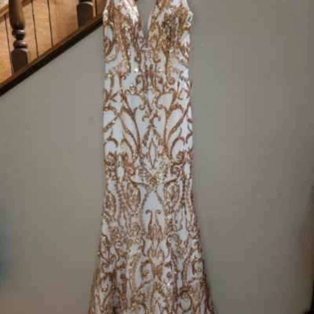 Elegant Gold and White Evening Gown